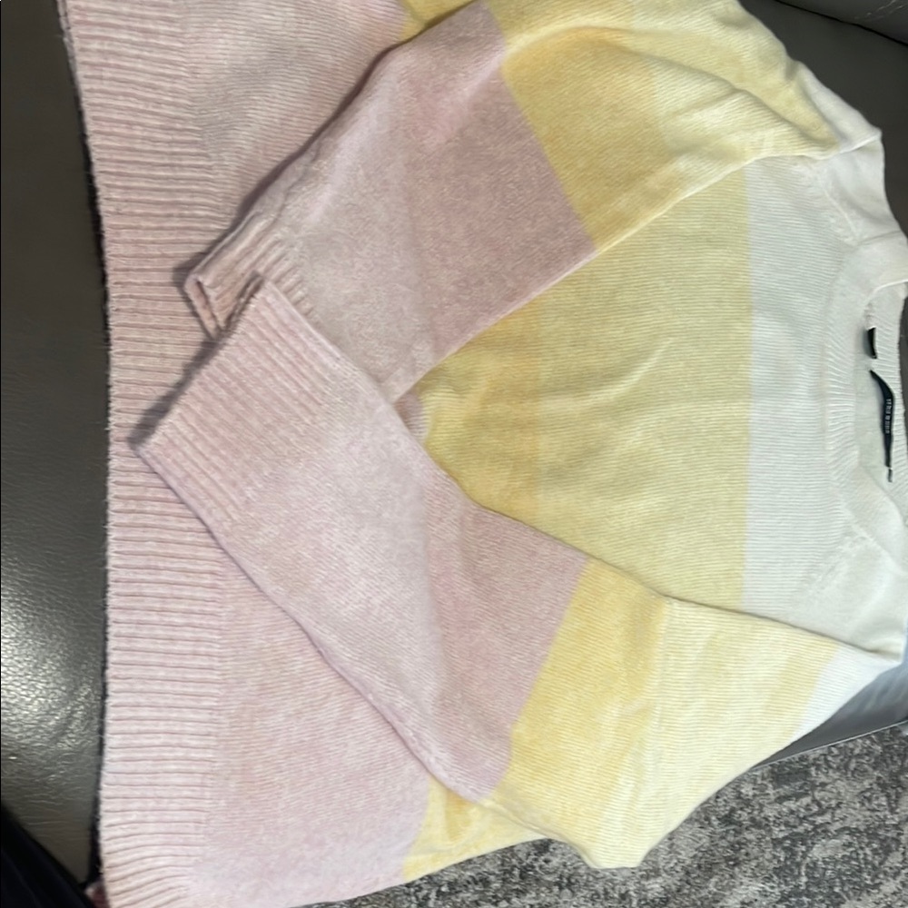 Pastel Pink and Yellow Color Block Crew Neck Sweater
